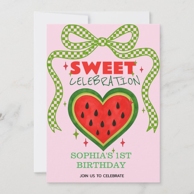 Sweet Watermelon Ribbon Summer Invitation (Front)