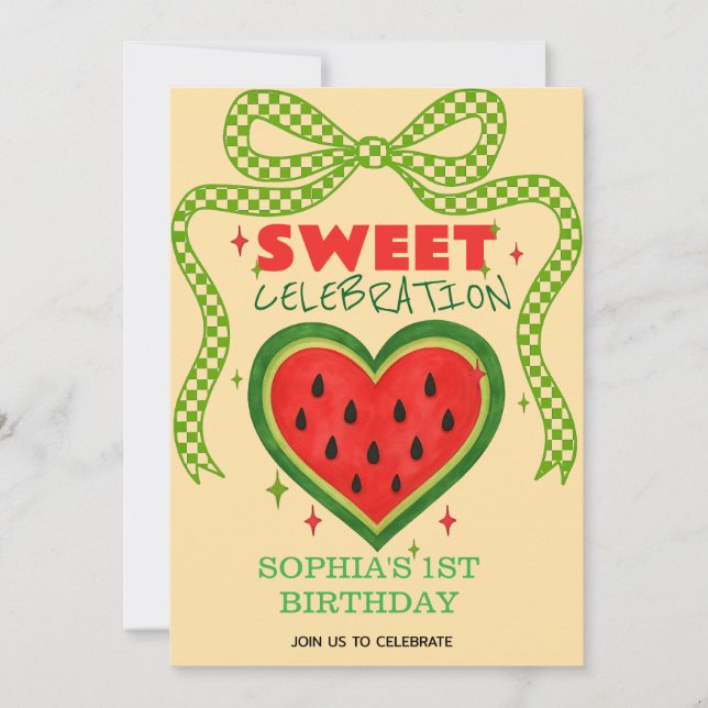 Sweet Watermelon Ribbon Summer Invitation (Front)