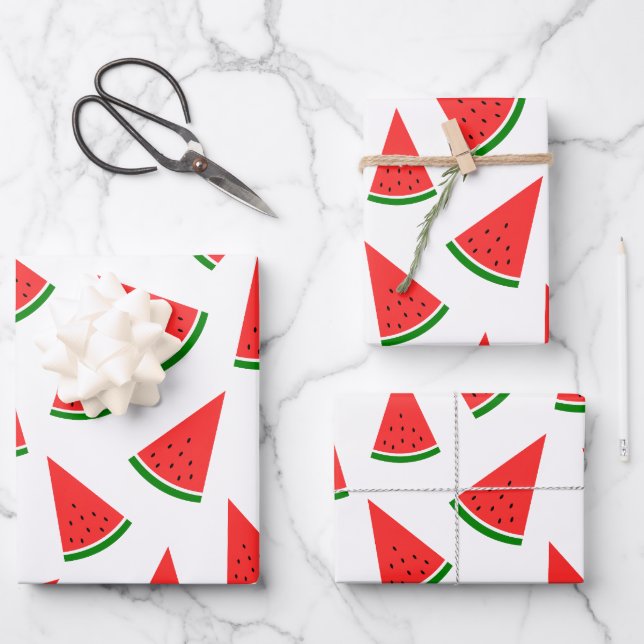 Sweet Watermelon Slice Pattern Wrapping Paper Sheet (Front)
