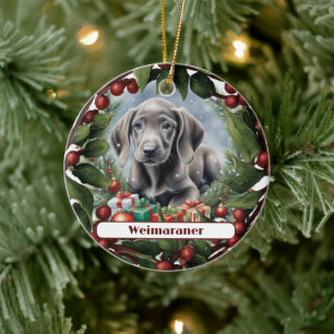 Sweet Weimaraner Puppy Custom Christmas  Ceramic Ornament