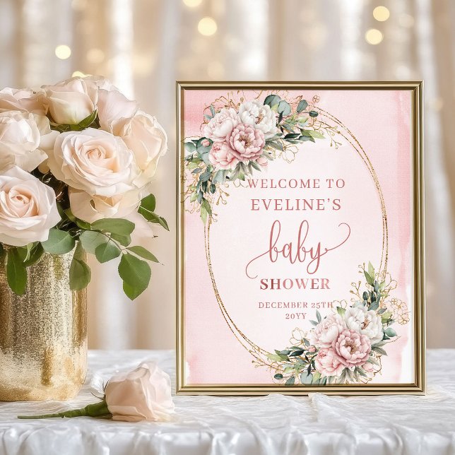 Sweet Welcome Rose Gold Floral Baby Shower Poster (Sweet Welcome Rose Gold Floral Baby Shower Poster)