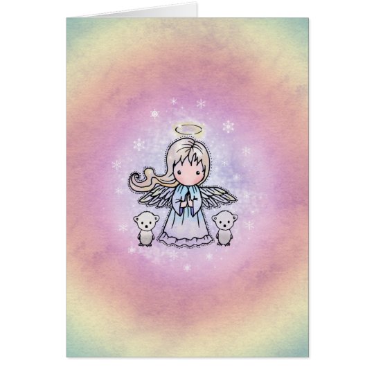 Sweet Whimsical Angel Polar Bears Christmas Card