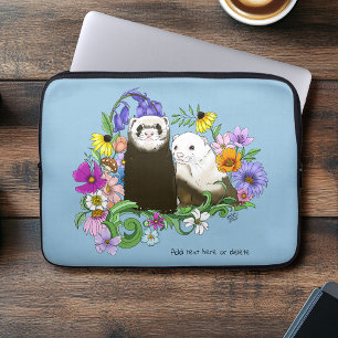 Sweet Whimsical Blue Cute Floral Ferrets Pair  Laptop Sleeve