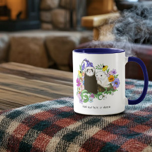 Sweet Whimsical Blue Cute Floral Ferrets Pair Mug