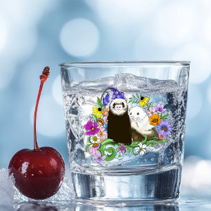 Sweet Whimsical Blue Cute Floral Ferrets Pair Shot Glass