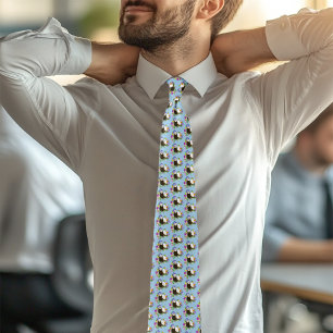 Sweet Whimsical Blue Cute Floral Ferrets Pair Tie