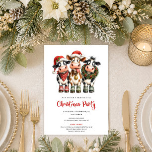 Sweet Whimsical Cows Watercolor Christmas Party Invitation