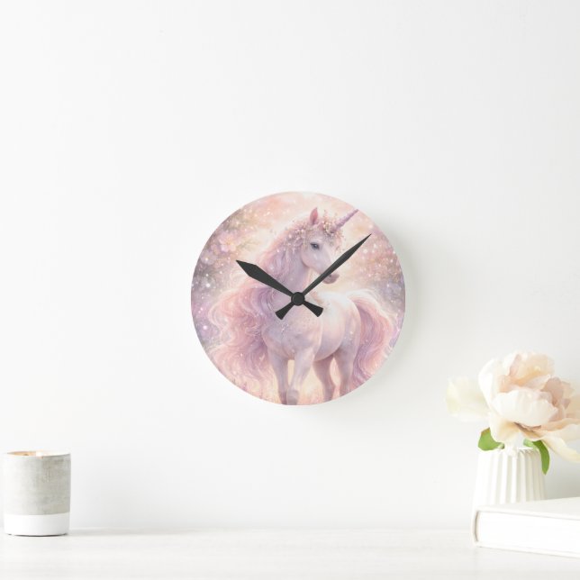Sweet Whimsical pastel Unicorn Round Clock (Home)