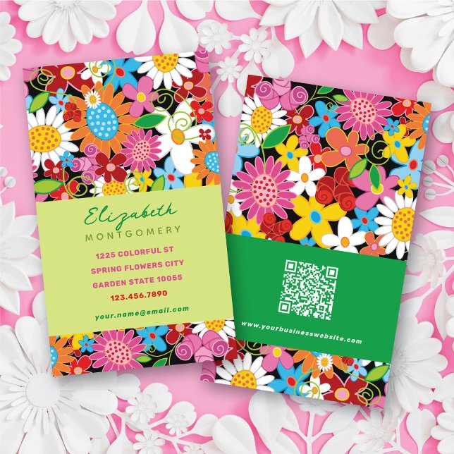 Sweet Whimsical Spring Flowers Colourful Garden Business Card (Sweet Whimsical Spring Flowers Colorful Garden Business / Profile Card @ fat_fa_tin)