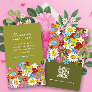 Sweet Whimsical Spring Flowers Colourful Garden Business Card