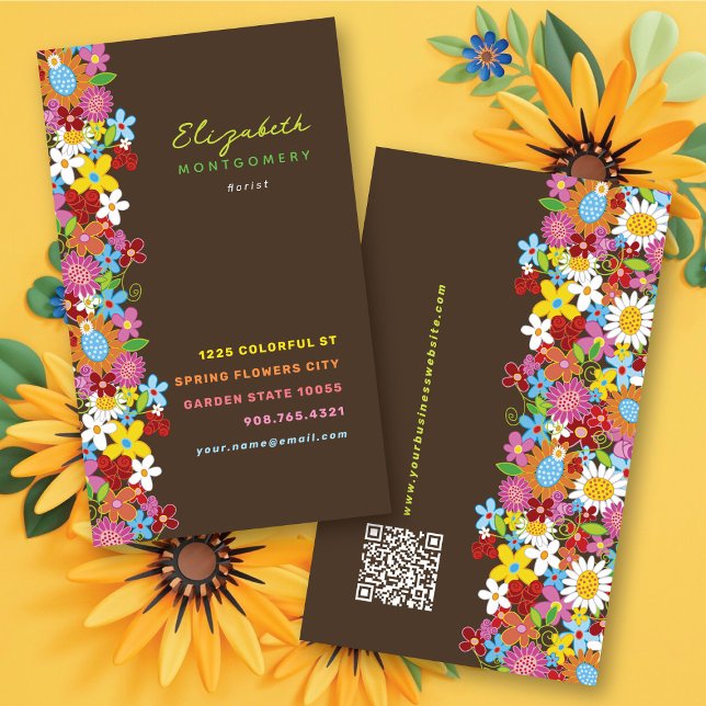 Sweet Whimsical Spring Flowers Colourful Garden Business Card (Sweet & Chic Whimsical Spring Flowers Colorful Garden Business / Profile Card @ fat_fa_tin)