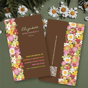 Sweet Whimsical Spring Flowers Colourful Garden Business Card