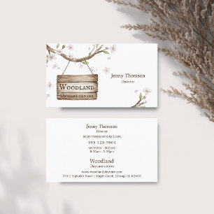 Sweet Whimsicle Wood Sign in Tree Daycare Center Business Card