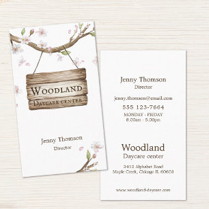 Sweet Whimsicle Wood Sign in Tree Daycare Centre Business Card