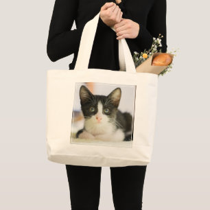 Sweet White And Black Kitten Large Tote Bag