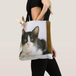 Sweet White And Black Kitten Tote Bag
