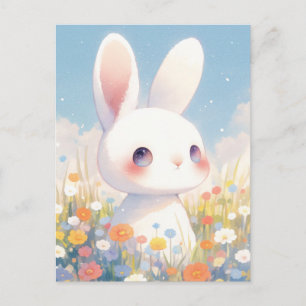 Sweet White Bunny in Pastel Meadow Postcard