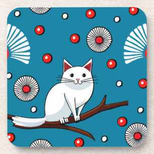 Sweet White Cat Japanese Style  Coaster