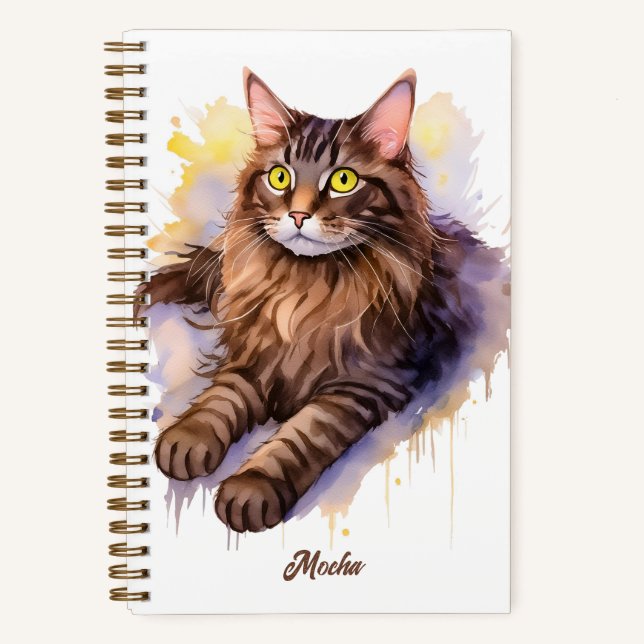 Sweet White Cat Watercolor Illustration Notebook (Front)