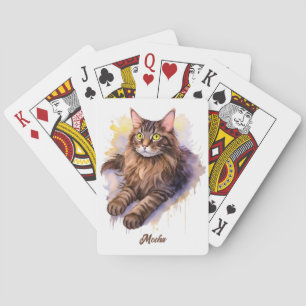 Sweet White Cat Watercolor Illustration Playing Cards