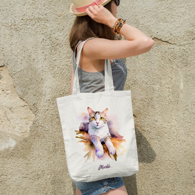 Sweet White Cat Watercolor Illustration Tote Bag (Creator Uploaded)