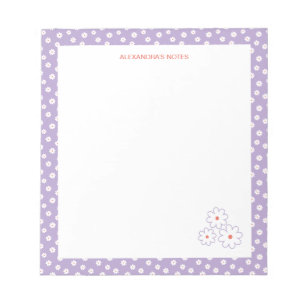 Sweet White Daisies Floral Pattern Personalised Notepad