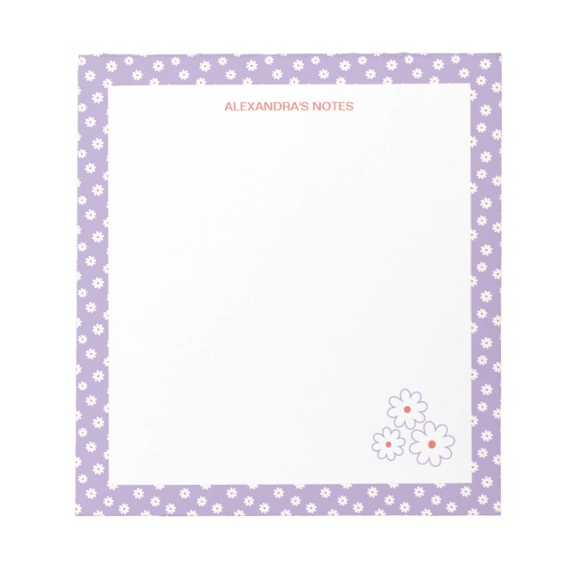 Sweet White Daisies Floral Pattern Personalised Notepad (Front)
