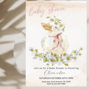Sweet White Duckling Baby Shower Party Invitation