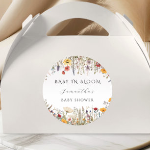 Sweet White Floral Baby in Bloom Shower Classic Round Sticker