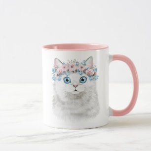 Sweet White Floral Cat Mug