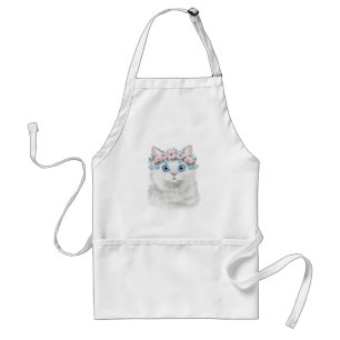 Sweet White Floral Cat Standard Apron