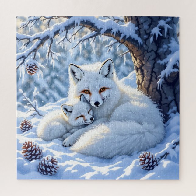 Sweet White Foxes in the Snow Jigsaw Puzzle (Vertical)