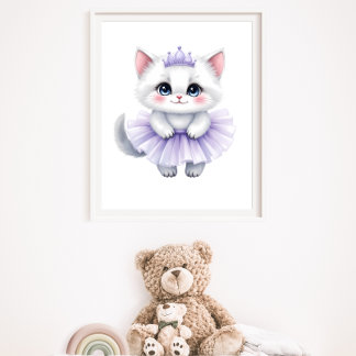 Sweet White Kitten Princess in Purple Tutu Royal Poster