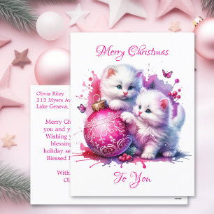 Sweet White Kittens Christmas Personalised Holiday Postcard