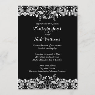 Sweet White Lace Black Wedding Invitation