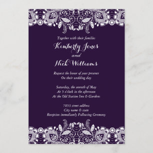 Sweet White Lace Purple Wedding Invitation