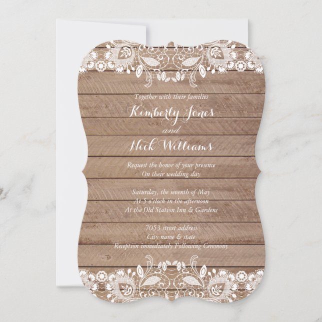 Sweet White Lace Wood Wedding Invitation (Front)