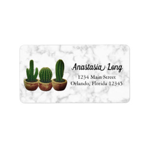 Sweet, White Marble Watercolor Cactus Label