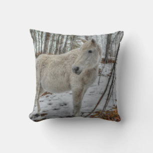 Sweet White Mare and Winter Forest Gift Cushion