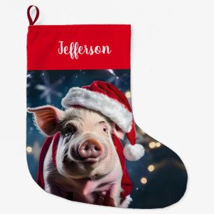 Sweet White Piggy Christmas  Large Christmas Stocking