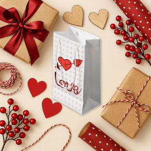Sweet White Pink Arrow Heart Love Small Gift Bag