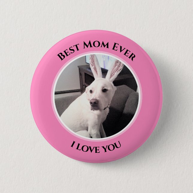 Sweet White Puppy Dog With Easter Bunny Ears Mum 6 Cm Round Badge (Front)