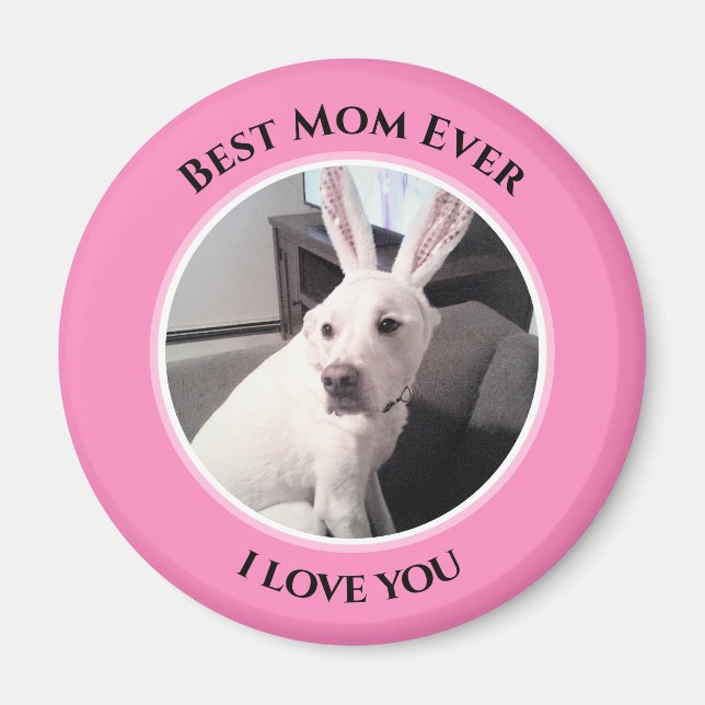 Sweet White Puppy Dog With Easter Bunny Ears Mum Magnet (Front)