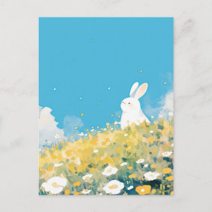 Sweet White Rabbit on Sunny Hillside Postcard