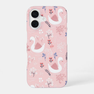 Sweet White Swans On Pastel Pink Floral Ballet iPhone 16 Case