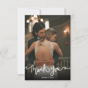 Sweet White Text Calligraphy Wedding Thank You Card