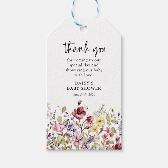 Sweet Wildflower Baby Shower Gift Tags (Front)