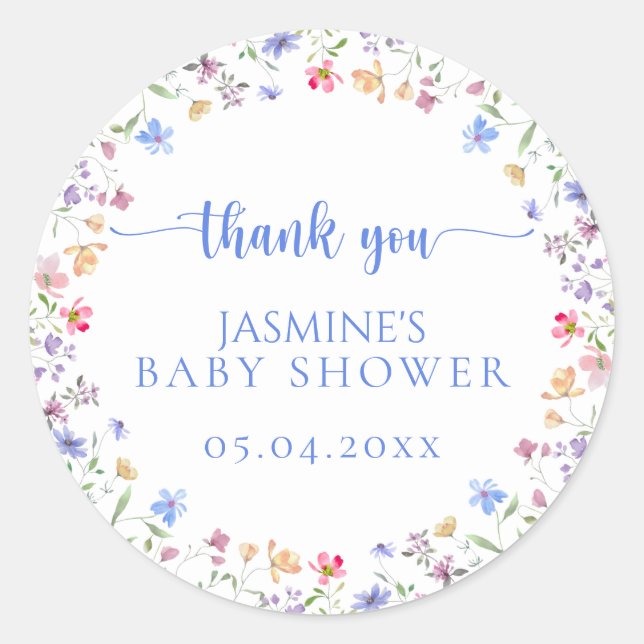 Sweet Wildflower Baby Shower Thank You Favour Classic Round Sticker (Front)