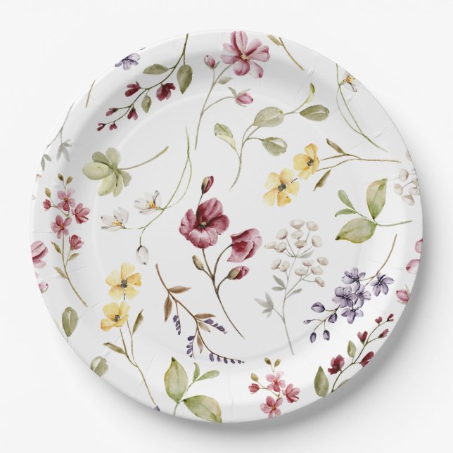 Sweet Wildflower Pattern Baby Shower Paper Plate (Front)