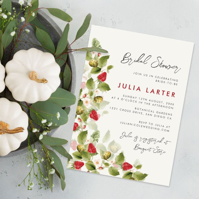 Sweet Wildflowers Strawberry Bridal Shower Invitation (Creator Uploaded)
